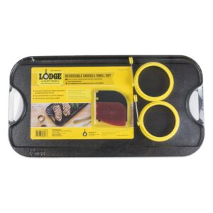 Lodge 5-Piece Black Cast Iron Reversible Stovetop Griddle Set with Egg Rings