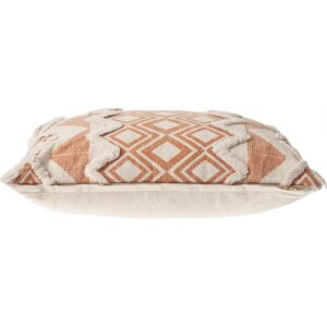 LR Home 36 in. x 14 in. Orange/Cream Tufted Geometric Burnt Cotton Standard Throw Pillow