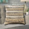 LR Resources Zanthia Cream / Gray / Gold Striped Hypoallergenic Polyester 20 in. x 20 in. Throw Pillow