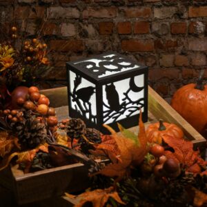 LUMABASE 4.75 in. Halloween Wooden Lantern with Multi-Orange Light