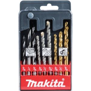 Makita 9-Piece Assorted Drill Bit Set Metal Wood Masonry Straight Shank