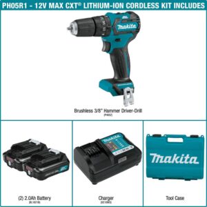 Makita 12-Volt Max CXT Lithium-Ion 3/8 in. Brushless Cordless Hammer Driver-Drill Kit w/ (2) Batteries(2Ah), Charger, Hard Case