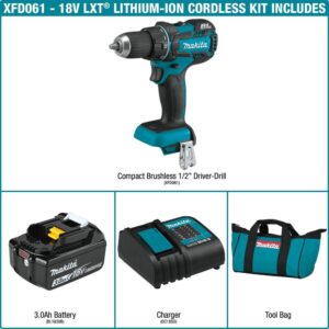 Makita 18-Volt LXT Lithium-Ion Compact Brushless Cordless 1/2 in. Driver-Drill Kit with (1) Battery 3.0Ah