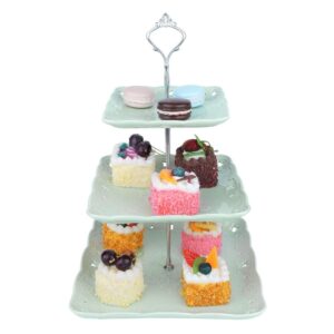 MALACASA 3-Tiered Green Cupcake Tower Stand Square Tiered Dessert Stand Serving Tray