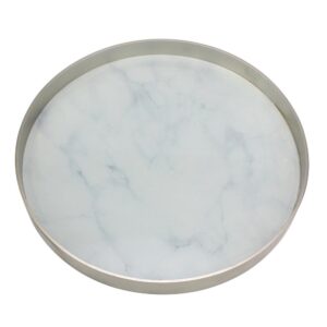 Stonebriar Collection Silver Wood and Marble Glass Decorative Tray