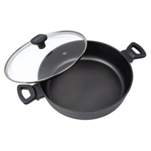 MasterPan Modern Series 5 qt. Cast Aluminum Nonstick Saute Pan in Black with Glass Lid