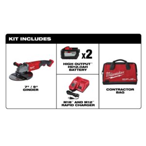 Milwaukee M18 FUEL 18-Volt Lithium-Ion Brushless Cordless 7/9 in. Grinder Kit W/ (2) 12.0Ah Batteries, Bag & Rapid Charger