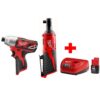 Milwaukee M12 12-Volt Lithium-Ion Cordless 3/8 in. Ratchet and 1/4 in. Impact Driver Combo Kit with (1) 2.0Ah Battery and Charger