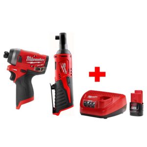 Milwaukee M12 12-Volt Lithium-Ion Cordless 3/8 in. Ratchet & FUEL 1/4 in. Impact Driver Combo Kit with (1) 2.0Ah Battery & Charger