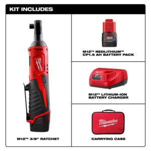 Milwaukee M12 12-Volt Lithium-Ion Cordless 3/8 in. Ratchet Kit with One 1.5 Ah Battery, Charger and Tool Bag