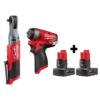 Milwaukee M12 FUEL 12-Volt Lithium-Ion Brushless Cordless 3/8 in. Ratchet &1/4 in. Impact Wrench with two 3.0 Ah Batteries