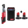 Milwaukee M12 FUEL 12-Volt Lithium-Ion Brushless Cordless 3/8 in. Ratchet and Jobsite Radio with two 3.0 Ah Batteries