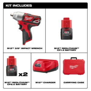 Milwaukee M12 12-Volt Lithium-Ion Cordless 3/8 in. Impact Wrench Kit W/ (2) 1.5Ah Batteries, Charger & Hard Case