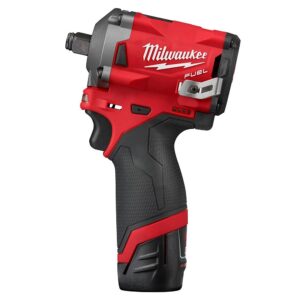 Milwaukee M12 FUEL 12-Volt Lithium-Ion Brushless Cordless Stubby 1/2 in. Impact Wrench Kit with One 4.0 and One 2.0Ah Batteries
