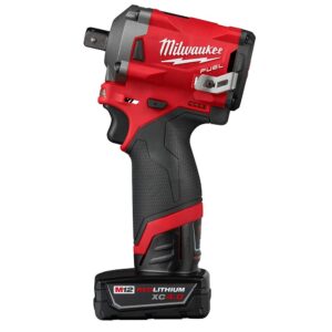 Milwaukee M12 FUEL 12-Volt Lithium-Ion Brushless Cordless Stubby 1/2 in. Impact Wrench Kit with Pin Detent, 2 Batteries and Bag