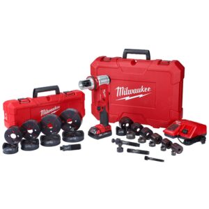 Milwaukee M18 18-Volt Lithium-Ion Cordless 1/2 in. to 4 in. Force Logic 6-Ton Knockout Tool Kit with Die Set and Hammer Drill