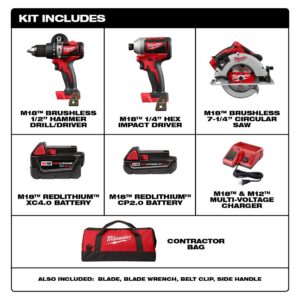 Milwaukee M18 18-Volt Lithium-Ion Brushless Cordless Hammer Drill/Impact/Circular Saw Combo Kit (3-Tool) with 2-Batteries
