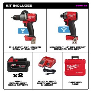 Milwaukee M18 FUEL ONE-KEY 18-Volt Lithium-Ion Brushless Cordless Hammer Drill/Impact Driver Combo Kit Two 5.0 Ah Batteries Case