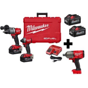 Milwaukee M18 FUEL 18-Volt Lithium-Ion Brushless Cordless Hammer Drill/ 3/4 in. Impact Wrench/ Impact Driver Combo Kit (3-Tool)
