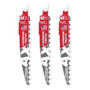 Milwaukee 6 in. 3 TPI Pruning Carbide Teeth Wood Cutting SAWZALL Reciprocating Saw Blade (3-Pack)