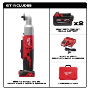Milwaukee M18 18-Volt Lithium-Ion Cordless 3/8 in. 2-Speed Right Angle Impact Wrench Kit W/(2) 3.0Ah Batteries, Charger, Hard Case