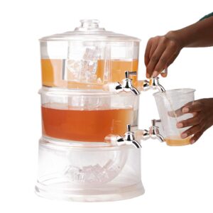 Mind Reader 2-Gal. Clear Beverage Dispenser 2-Tier Stackable and 4-Compartment Drink Holder with Lids