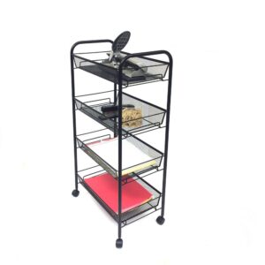 Mind Reader Roll 4-Shelf Rolling Black Metal Mesh Coffee Cart