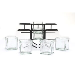 Mind Reader 48 oz. 6-Compartment Black Metal Condiment Server Jar Stand, Garnish Station for Restaurant, Bars, Removable Jars