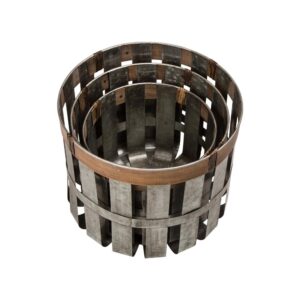 Glitzhome Farmhouse Slotted Galvanized Metal Storage Basket (Set of 3)