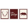 Stupell Industries 10 in. x 15 in. "Little Lodge Antler Bear Plaid" by Daphne Polselli Printed Wood Wall Art 3-Piece