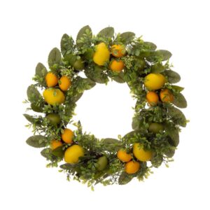 Glitzhome 28 in. Wooden Window Frame with 22 in. Greenery Lemon Wreath