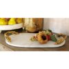 LITTON LANE 20 in. W x 2 in. H White Marble Oval Decorative Tray with Gold Leaf-and-Vine-Shaped End Handles