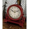 LITTON LANE 7 in. x 7 in. Burgundy Red and Mint Green Round Table Clocks on Rectangular Scrollwork-Designed Base (Set of 2)