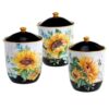 Certified International Sunflower Fields 3-Piece Seasonal Multicolored Earthenware 96, 74, 52 oz. Canister Set