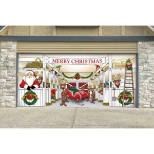 My Door Decor 7 ft. x 16 ft. Huge Santa's Reindeer Barn Christmas Garage Door Decor Mural for Double Car Garage