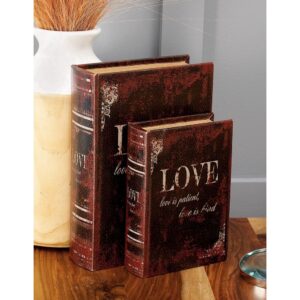 LITTON LANE Vintage Rectangular Wood and Faux Leather "Love" Book Boxes (Set of 3)