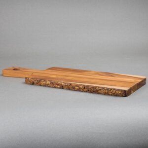 Creative Home Teak Wood Serving Cheese Paddle Board with One Side Natural Edge, 14" x 5" x 5/8" H, Natural Finish