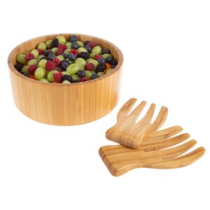 Classic Cuisine 10.25 in. Round Bamboo Salad Bowl with Utensils