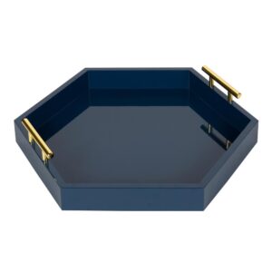 Kate and Laurel Lipton 18 in. x 18 in. Navy Blue Hexagon Decorative Tray