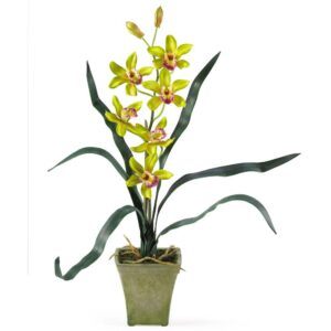 Nearly Natural Potted Orchid Mix in Lavender/Gold/Yellow (Set of 3)