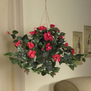 Nearly Natural 24 in. Hibiscus Hanging Basket