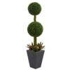 Nearly Natural 5 ft. High Indoor/Outdoor Double Boxwood Ball Topiary Artificial Tree in Slate Planter