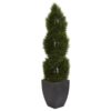 Nearly Natural 5 ft. High Indoor/Outdoor Double Pond Cypress Spiral Topiary Artificial Tree in Black Wash Planter