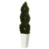 Nearly Natural 5.5 ft. High Indoor/Outdoor Double Pond Cypress Spiral Topiary Artificial Tree in White Tower Planter