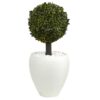 Nearly Natural 26 in. High Indoor/Outdoor Boxwood Topiary Artificial Tree in White Oval Planter