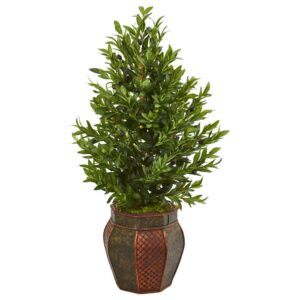 Nearly Natural Indoor 40-In. Olive Cone Topiary Artificial Tree in Decorative Planter