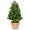 Nearly Natural Indoor/Outdoor 39-In. Bay Leaf Cone Topiary Artificial Tree in Terra Cotta Planter