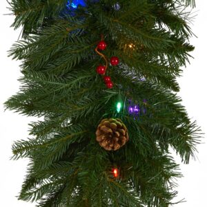 Nearly Natural 9 ft. x 12 in. Hanging Icicle Artificial Christmas Garland with 50 Multi-Colored LED Lights, Berries and Pine Cones