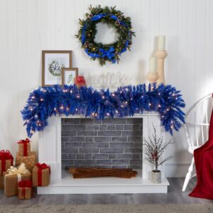Nearly Natural 6 ft. Pre-Lit Blue Artificial Christmas Garland with 50 Warm White Lights