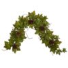 Nearly Natural 5 ft. Unlit Fall Artificial Garland Pine Cones with Maple Leaf